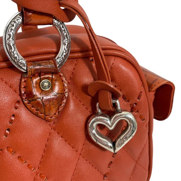 BRIGHTON Orange Leather Puffy Quilted Handbag Side Pockets, Wallet, Dustbag EUC - Picture 7 of 16